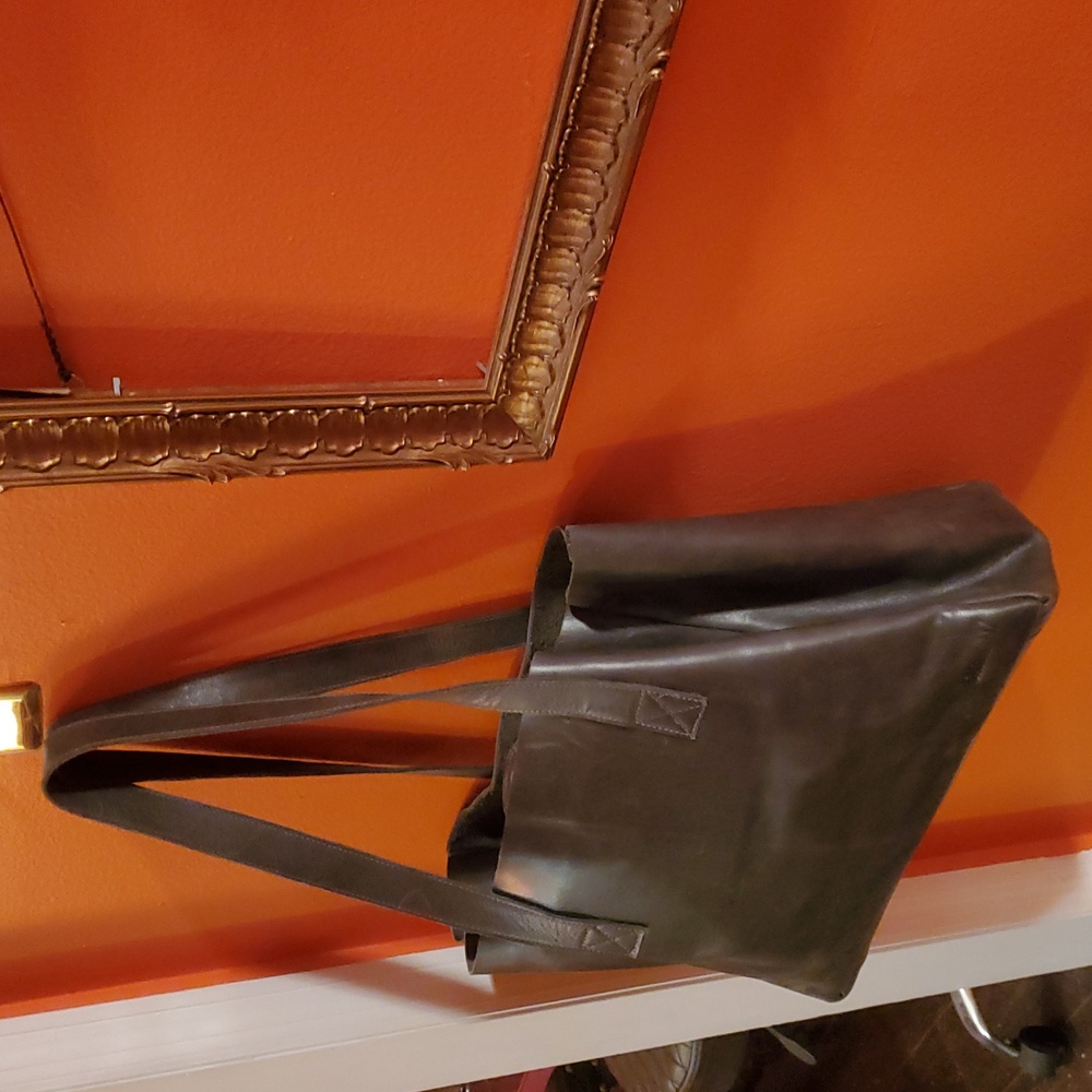 Spacious Gray Leather Tote Purchased To Support A Mission